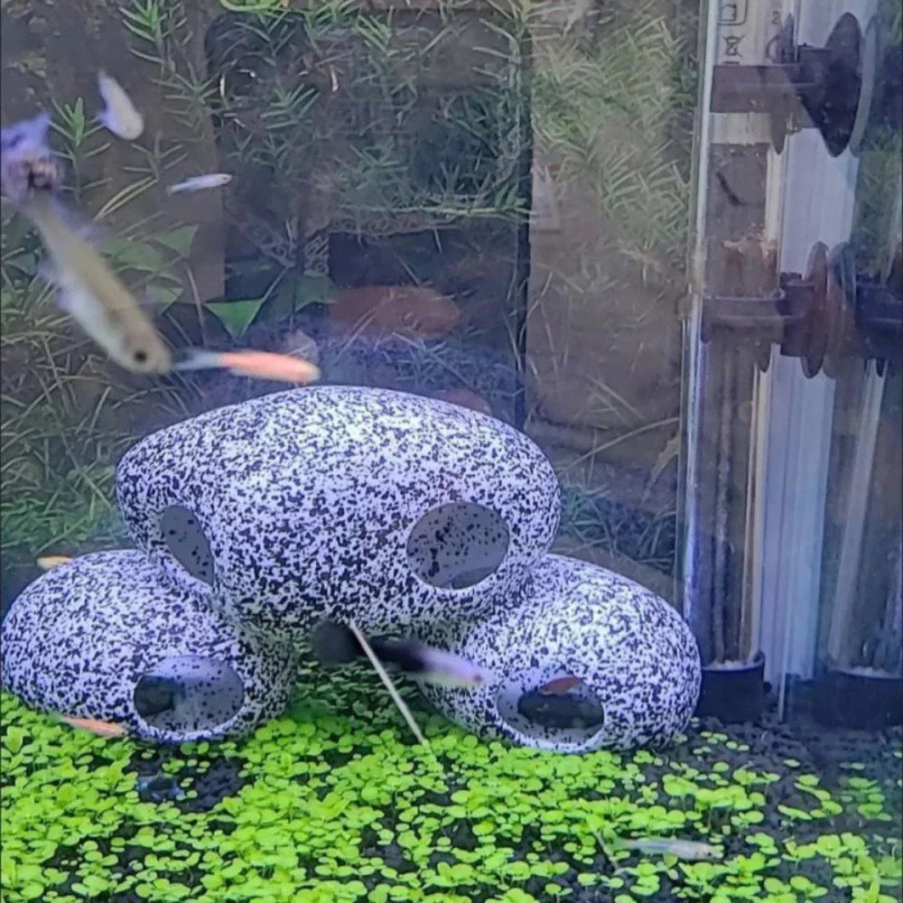 Aquarium Cichlid Stone Cave Fish and Shrimp Hiding House Breeding House Fish Tank Ceramic Decoration Fish Shrimp Breeding Device