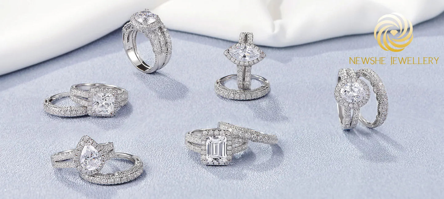 Newshe Vintage 4 Carats Oval Cut 5A Cubic Zircon Wedding Engagement Rings Set for Women Solid 925 Sterling Silver Bridal Jewelry