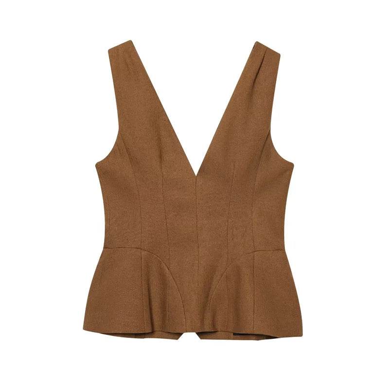 Women's Vest New Summer 2025 Solid Color Sleeveless Blend Vest Sexy V-neck Design Casual and Versatile Personality Fashion - AIAZ