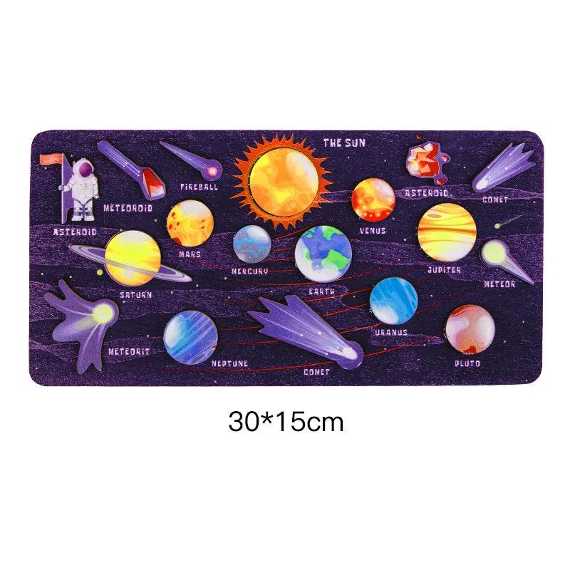 Children Wooden Space Planet Puzzles Montessori Toys Planet Matching Game Jigsaw Tray Universe Solar System Science Learning Toy - AIAZ