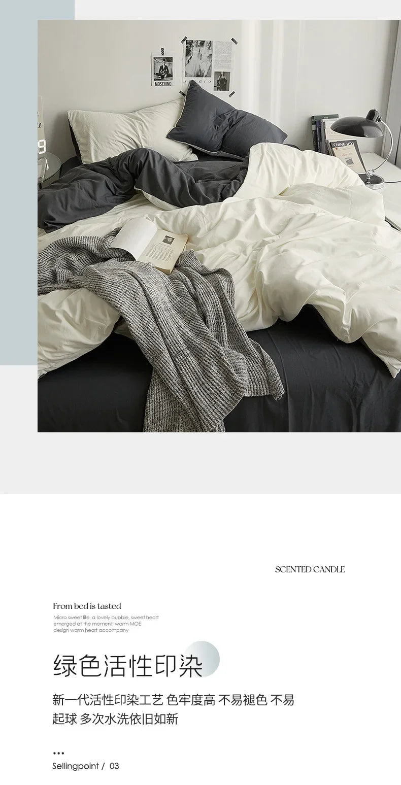 High Quality Solid Color Double Washed Cotton Bedding 4 Pieces Set Student Dormitory Bed Linen Duvet Set Bed Suit