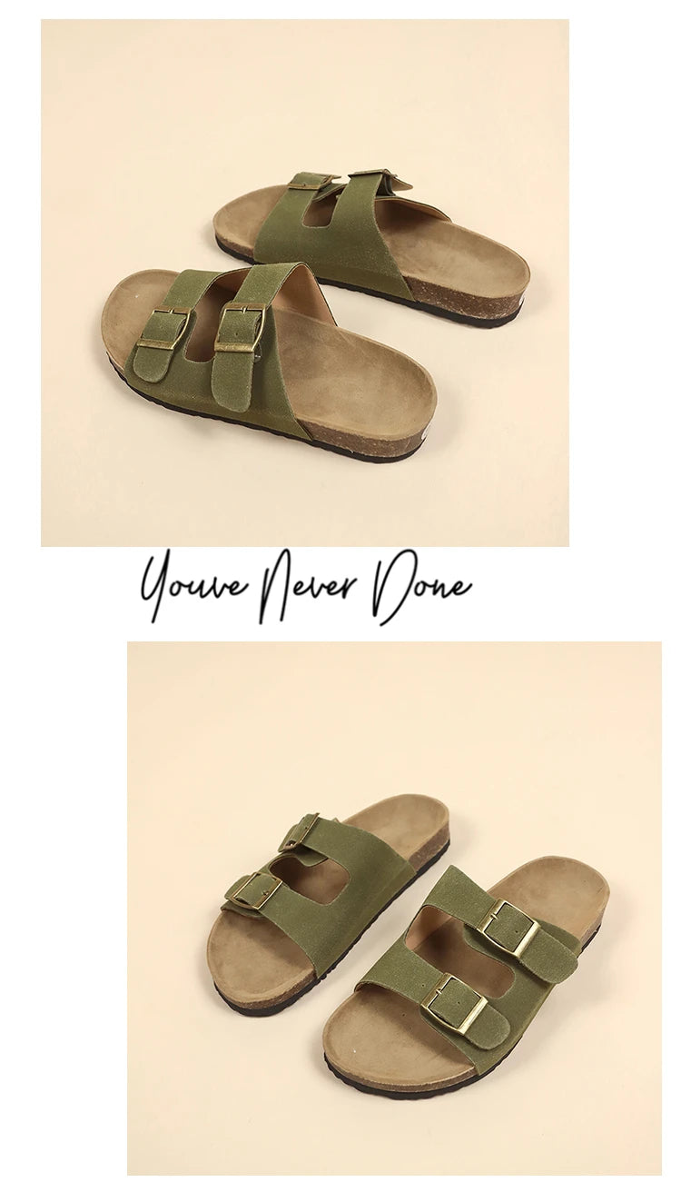 Flat Slippers For Women 2025 New Luxury Men Indoor Bottom Non Slip Cork Slippers Women's Beach Outdoor Home Flip Flops Sandals