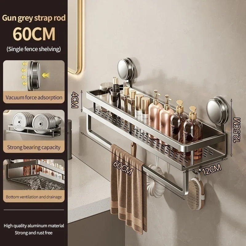 No Need To Drill Suction Cup Bathroom Storage Rack, Wall-mounted Oganizing Rack Cosmetic Storage Rack, Kitchen Storage Rack