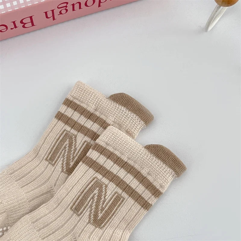 3Pairs/Lot Baby Letter Non-slip Socks Soft Cotton Short Kids Sock Infant Toddler Boys Girls Cute Stripe Socken For 0-5Years