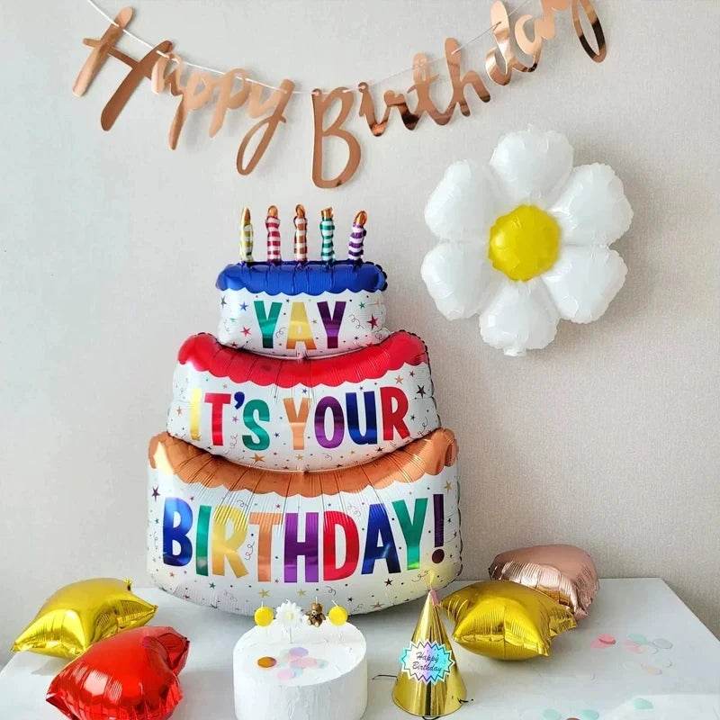 Large Birthday Cake Foil Balloons Cartoon Bear Cake Balloon Kids Toys Happy Birthday Party Decoration Supplies Photo Props INS - AIAZ