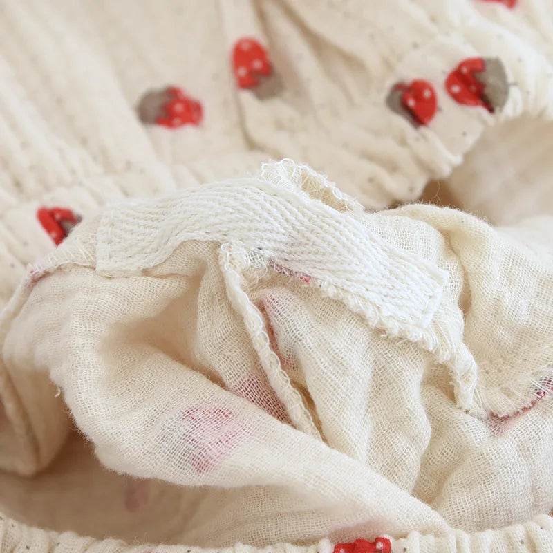 Autumn New Sleepwear Women Two Piece Pajamas Set Ladies Nighty Pure Cotton Pyjama Sweet Girl Strawberry Print Home Clothes - AIAZ