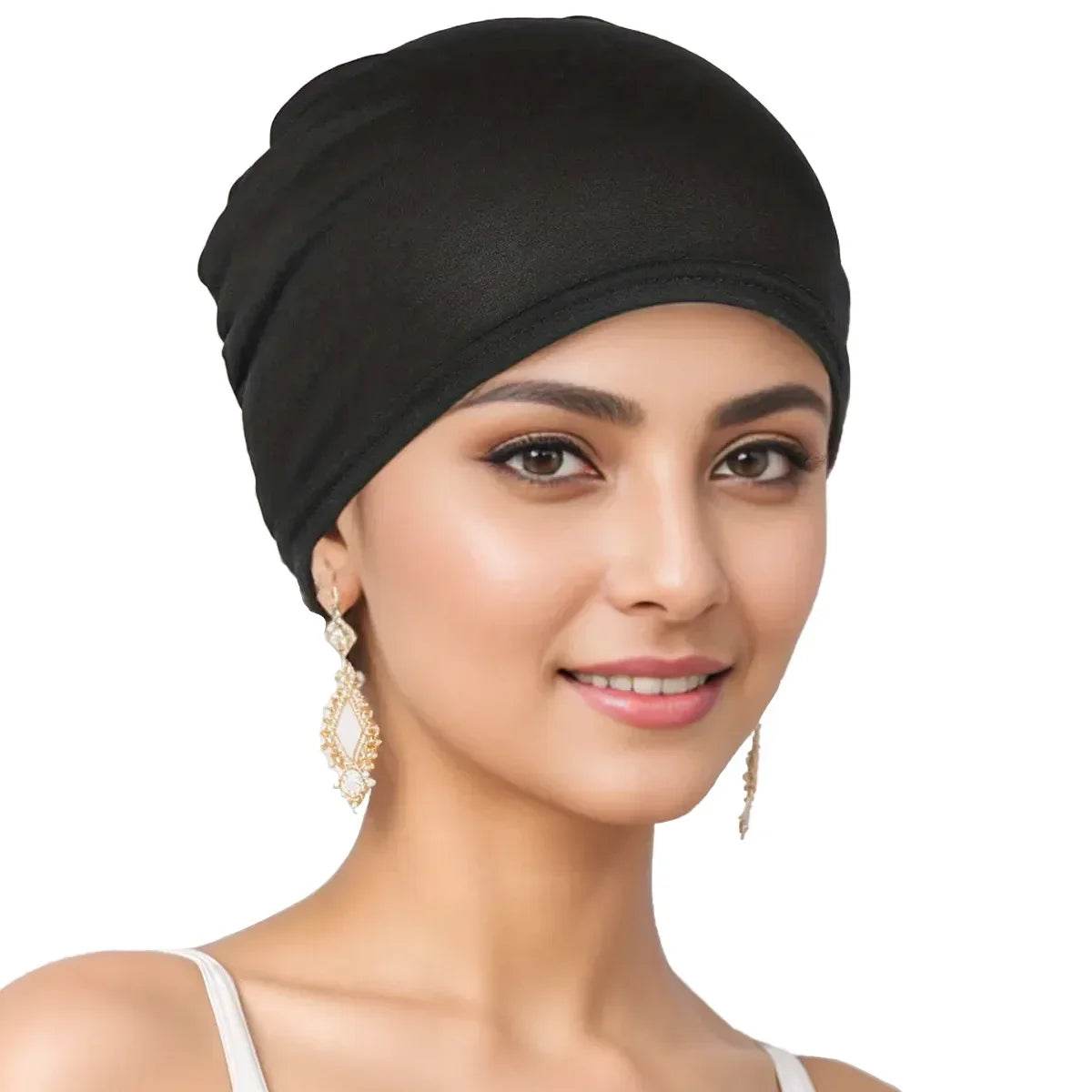 Muslim Turban Cap for Women Monochromatic Pullover Cap Hijab Hat Female Turban Fashion Accessories New - AIAZ