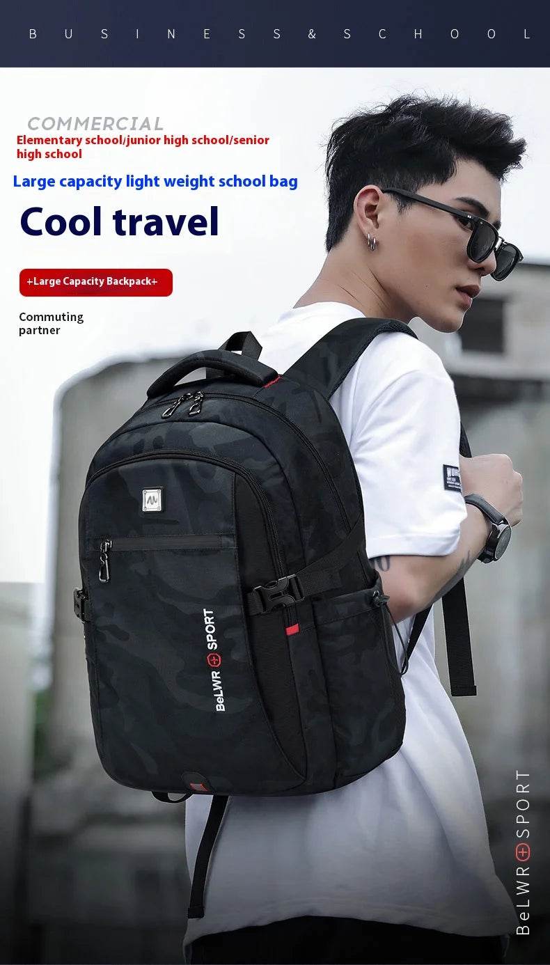 Backpack Primary School Middle School Students High School Bags Large Capacity Ultra-light Load Reduction Outdoor Travel Busines - AIAZ