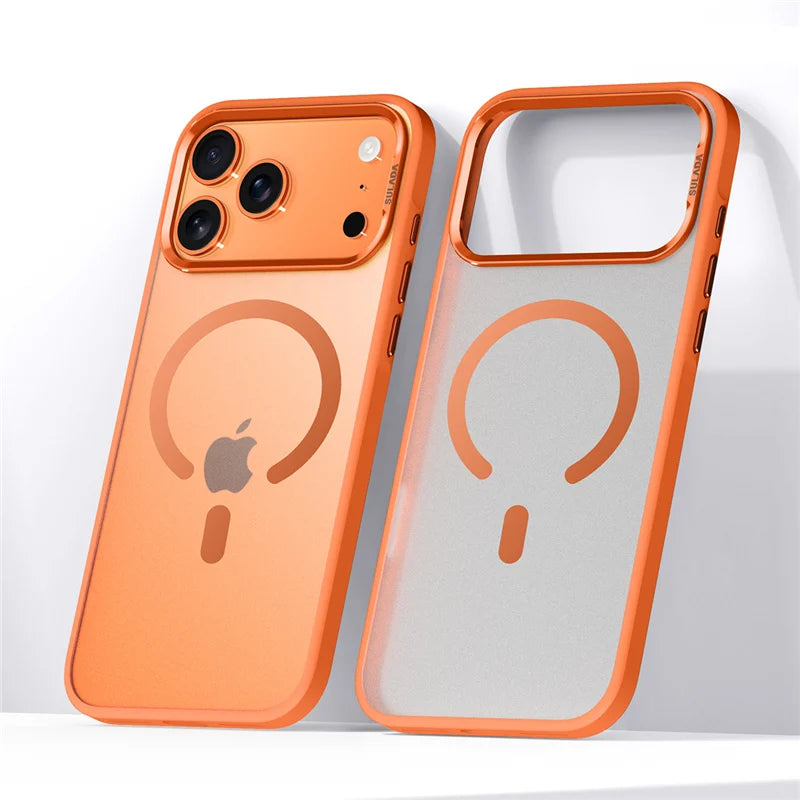 Luxury Alloy Lens Frame Matte Magsafe Case For iPhone 17 Air 17Pro 17Pro Max Translucent Hybrid Magnetic Shockproof Hard Cover