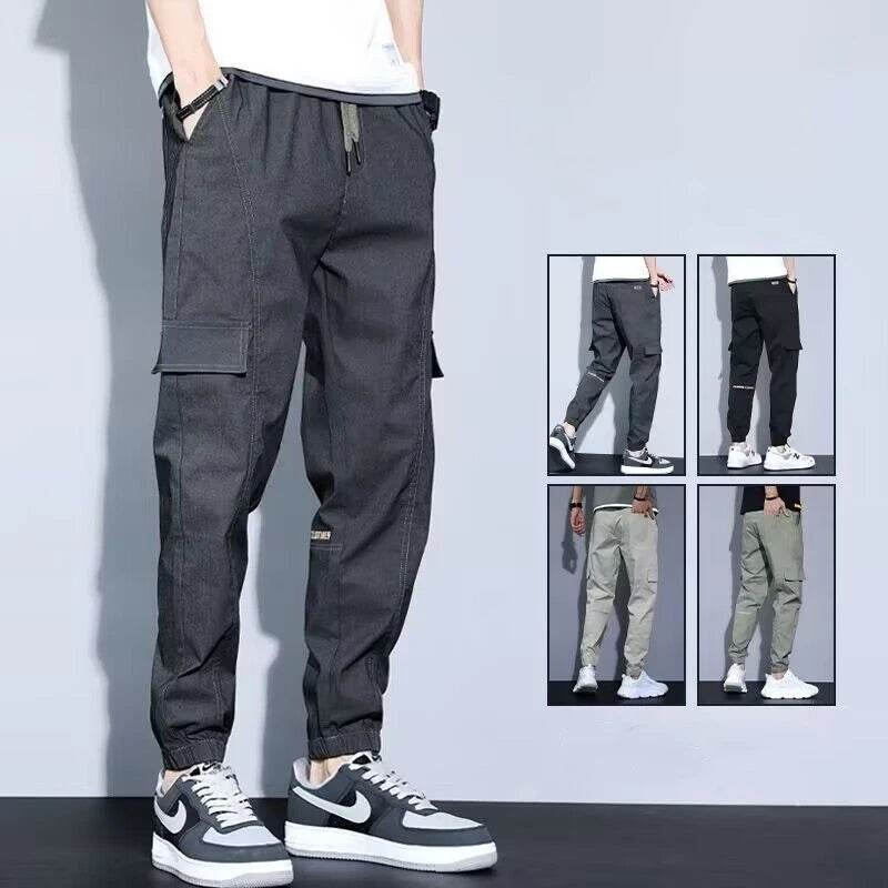 Men Pants Soft Fabric Multi Pockets Elastic Waist Spring Summer Cargo Pants Wear-resistant Jogger Trousers Simple Clothes - AIAZ