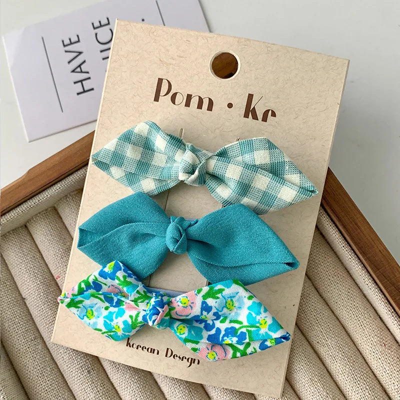 3 Pcs/lot Bows Hairpin Set for Baby Girls Cute Floral Hair Clips Plaid Bangs Clip Korean Hair Accessories Sweet Kids Headdress