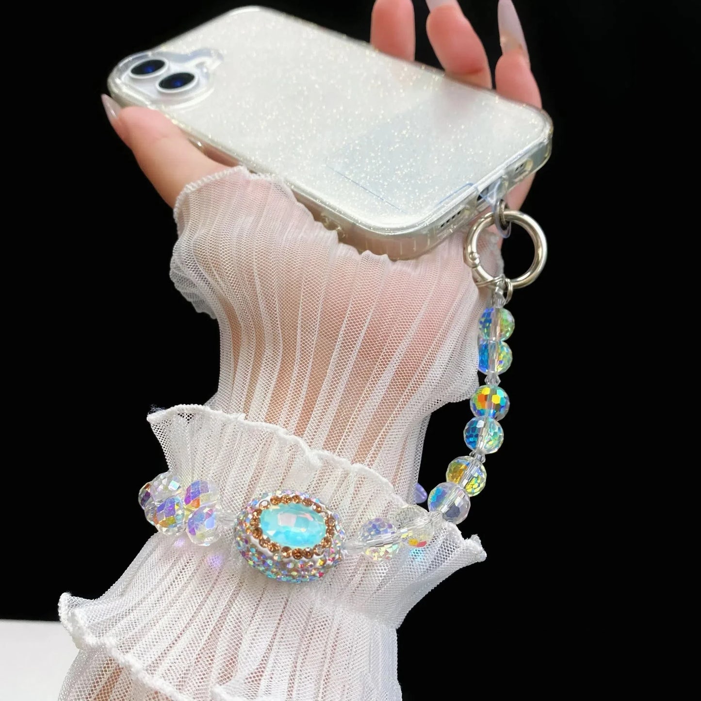 Light Luxury And High-end Phone Chain Three-dimensional Butterfly Crystal Pendant Chain Diamond Beads Keychain Anti-loss rope