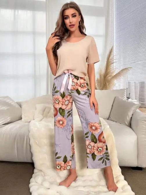 Breathable 2PCS Pajama Short Sleeve Printed Pijama Mujer Femme Loose Nightwear Suit Female Casual Homewear Pajama Set For Women - AIAZ