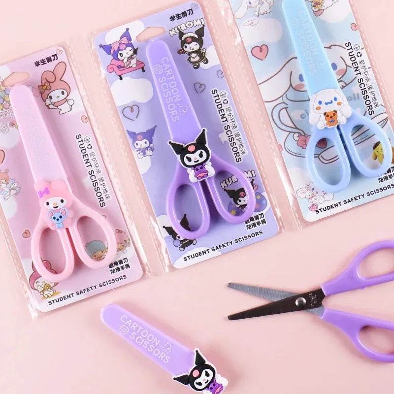 Sanrio Kuromi Cinnamoroll Melody Hand Made Scissors Kawaii Children Safety Silicone Shell Kid Stationery School Supplies Gift - AIAZ