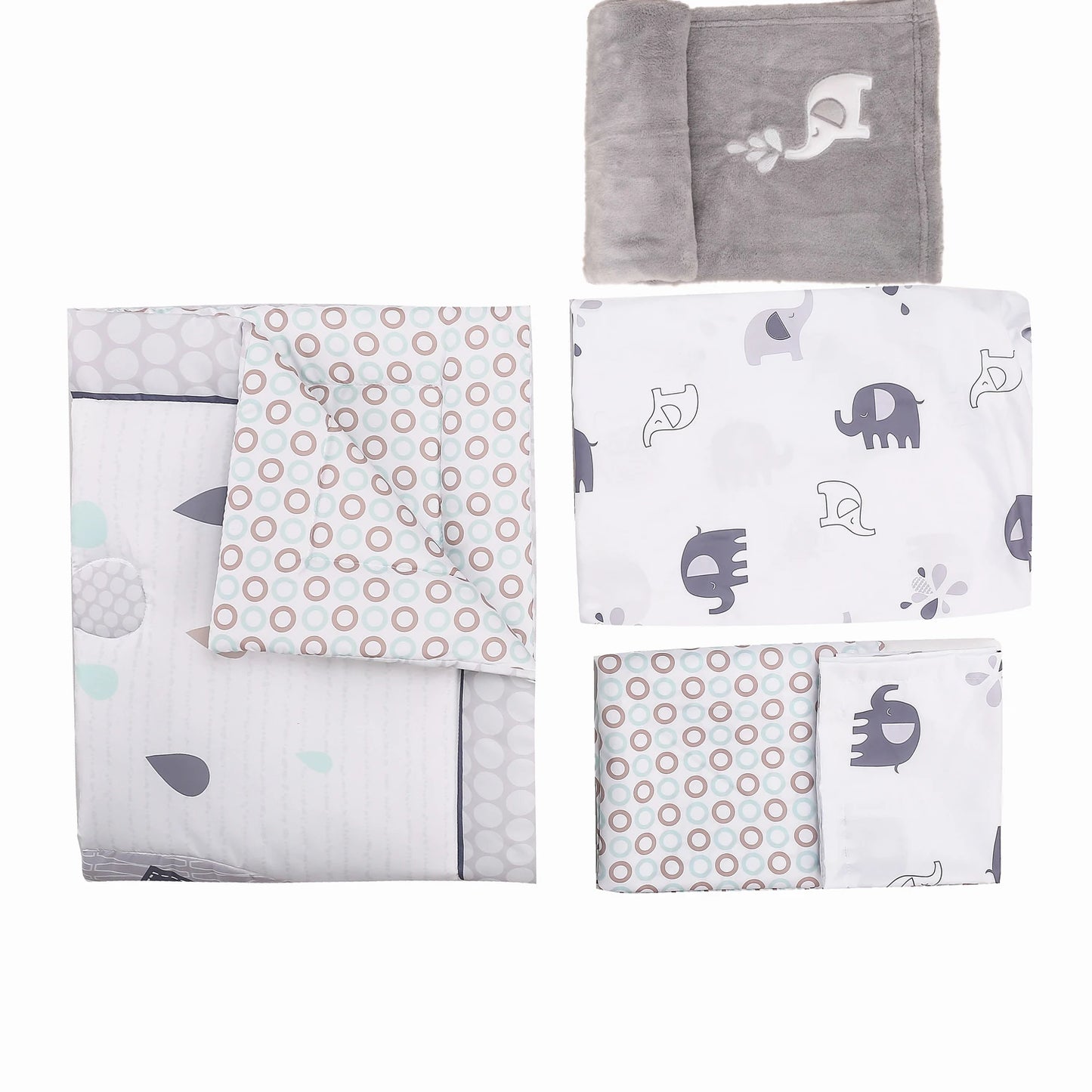 4Pcs Baby Bedding Crib Set Nursery Bedding Set Cot Bedding Set Infant Nursery Room (Comforter Fitted Sheet Crib Skirt Blanket)