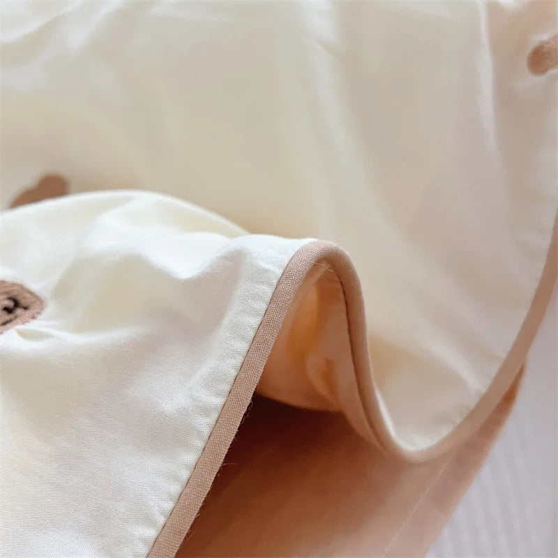 3PCS Baby Boys Bedding Set Bear Embroidered Cot Crib Bedding Set Cotton Korean Baby Bedding Duvet Cover+ Sheet+Pillowcase