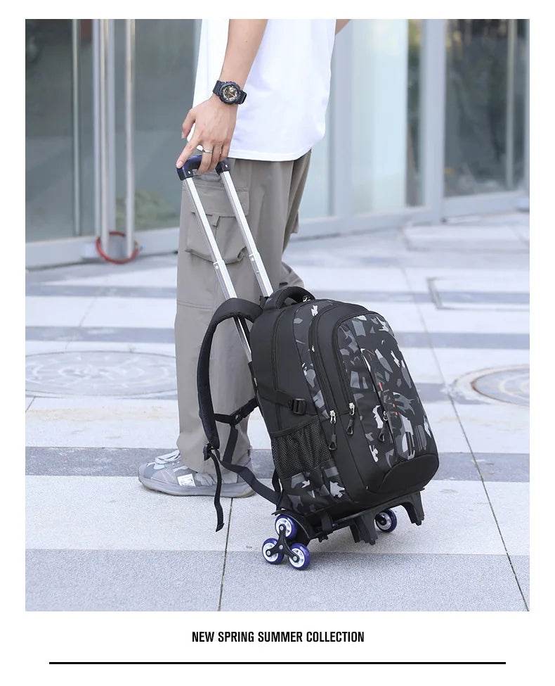 School Rolling backpack bag School Bags with wheels Student wheeled Backpacks for boys Children School Trolley Bag Waterproof - AIAZ
