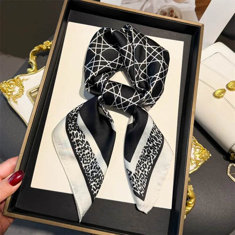 Luxury Chain Print Small Square Scarf Simulated Silk Thin Neck Scarf Fashion Sunscreen Headscarf For Women 70x70cm - AIAZ