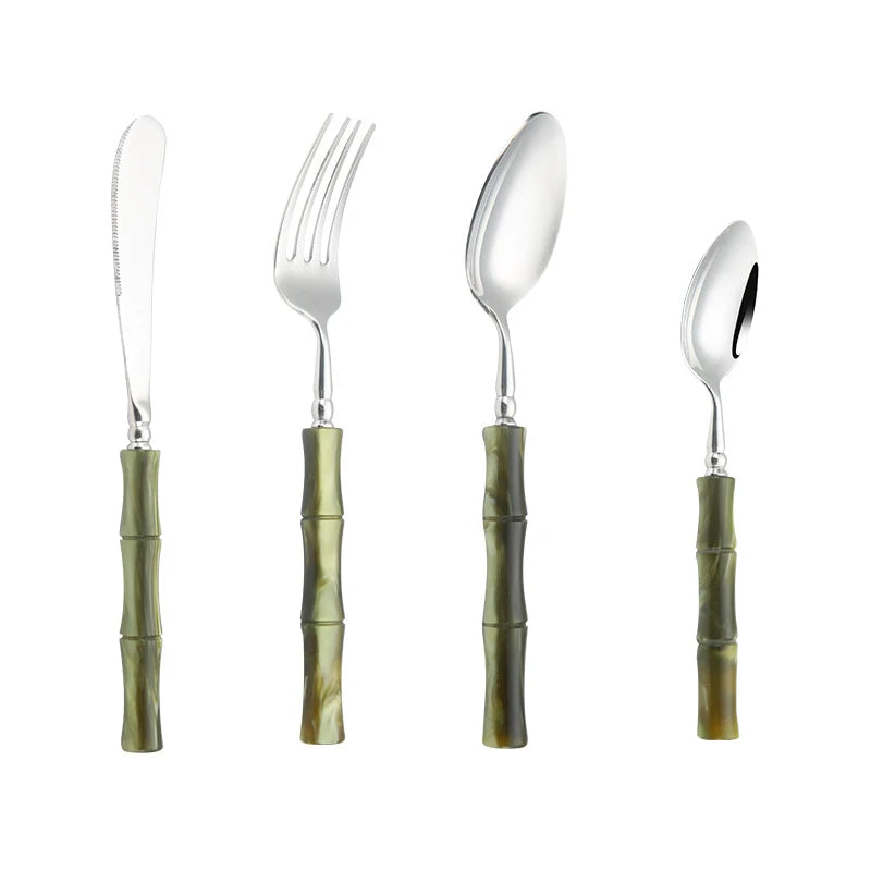 GH olive green acrylic handle 304 stainless steel cutlery cutlery cutlery spoon four-piece restaurant hotel set