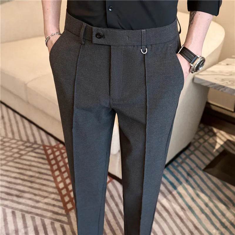 Men's business casual trousers, daily formal work pants, 2024 new high quality, plain color versatile ankle-length trousers. - AIAZ