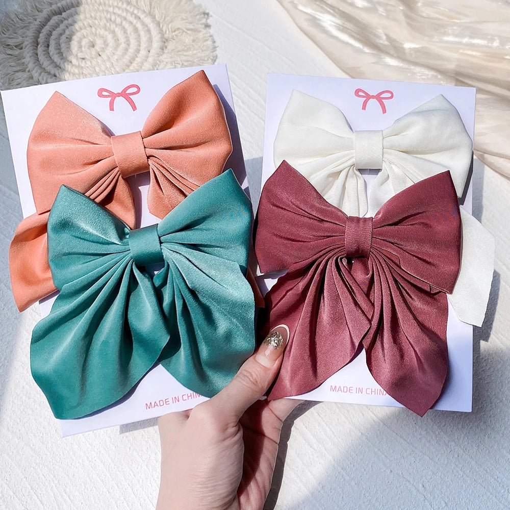 2Pcs/set Sweet Solid Bowknot Hair Clips for Women Girls Print Bows Hairpins Barrettes Duckbill Clip Headwear Hair Accessories