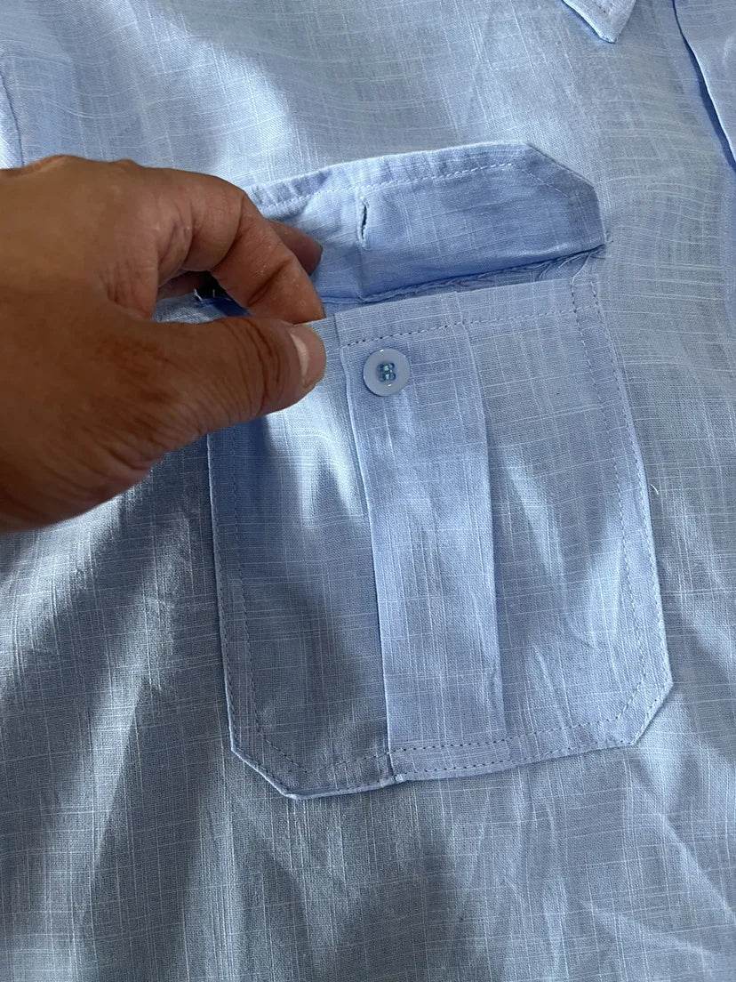 Shirts for Men Handmade Shirt Man Double Pocket Shirt Short Sleeve Men Shirt Linen Shirts for Men Men Cotton Shirt Short Sleeve - AIAZ