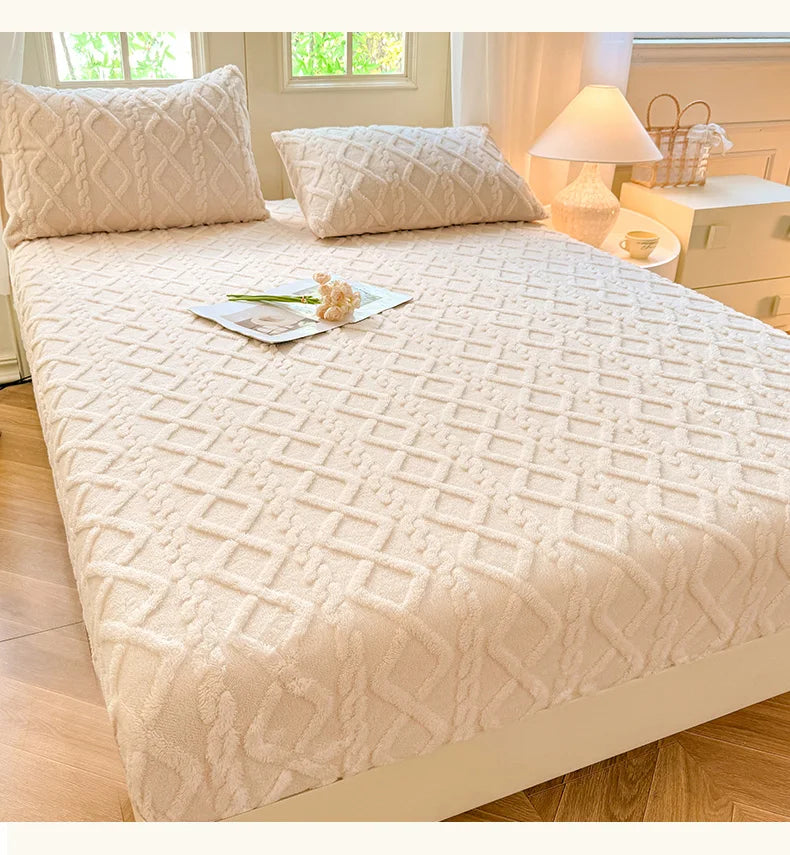 2025 new solid color Tafu fleece fitted sheet household mattress protective cover non-slip single piece no pillowcase