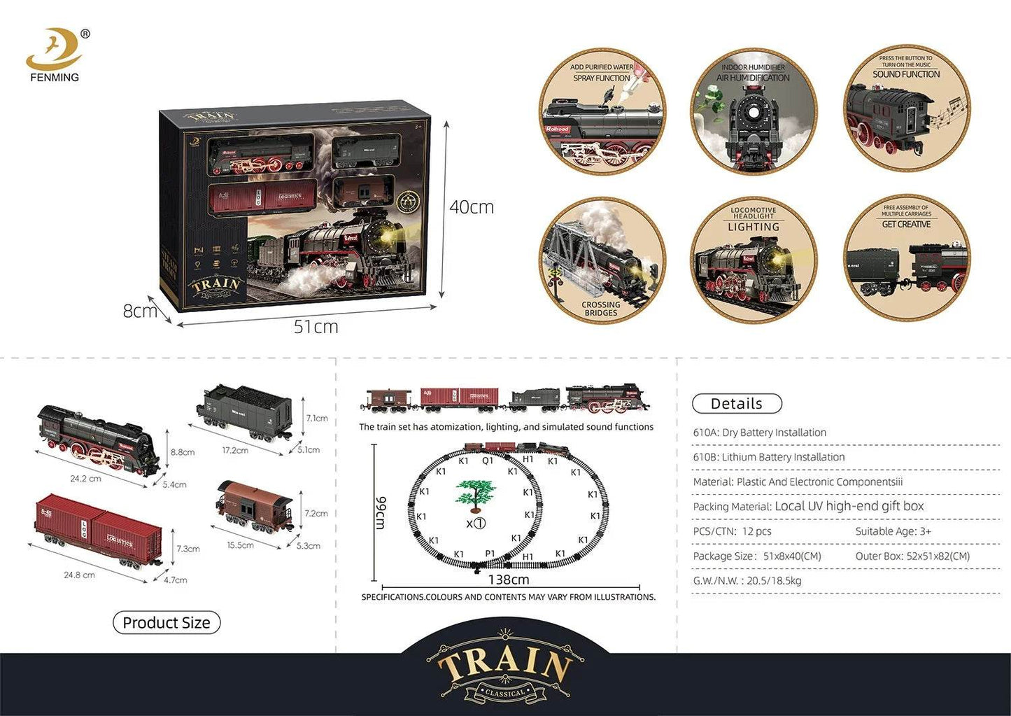 Electric Remote Control Steam Train Toy Green Children's Small Train Color Box Boy's Birthday Gift - AIAZ