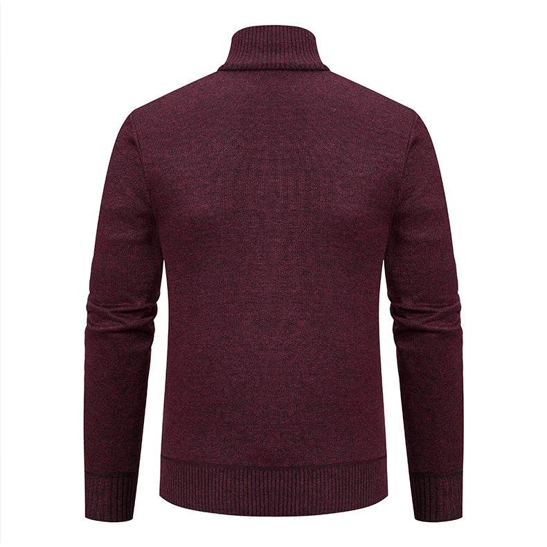 Thickened jacket men's autumn and winter warm trend line stand collar knitted cardigan sweater coat - AIAZ
