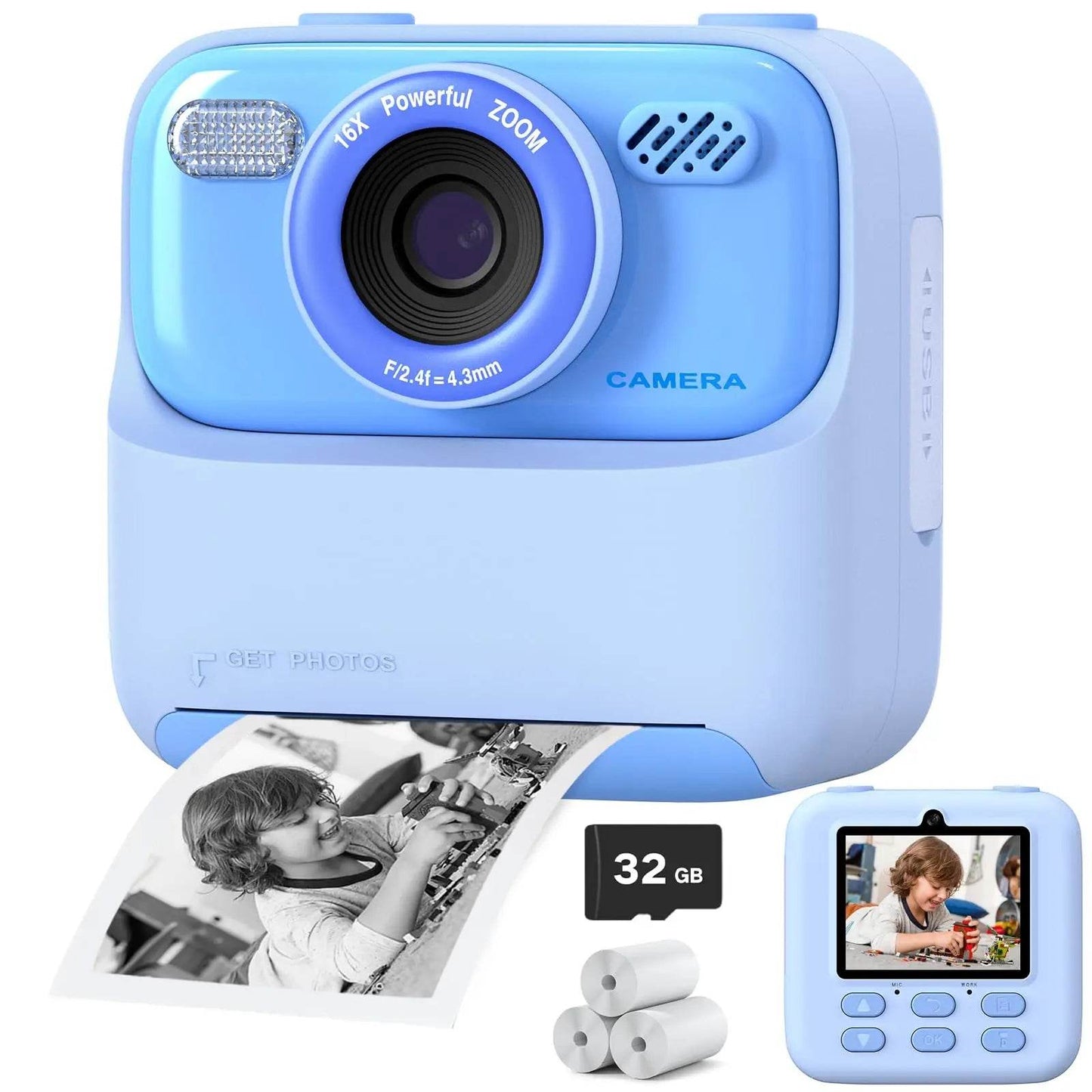 AMORUS Kids Camera Instant 1080P HD Dual Lens Selfie Digital Camera for Girls Boys Christmas Birthday Gifts Toys With 32G Print - AIAZ