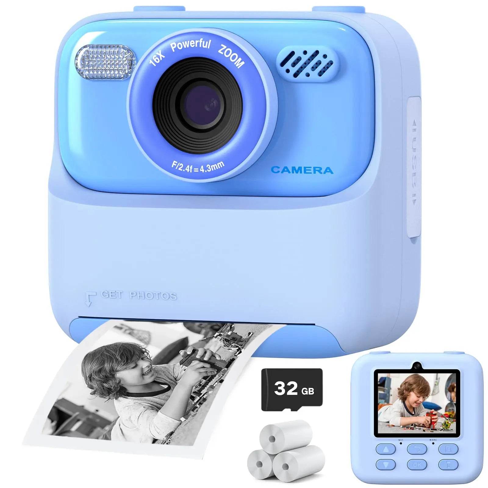 AMORUS Kids Camera Instant 1080P HD Dual Lens Selfie Digital Camera for Girls Boys Christmas Birthday Gifts Toys With 32G Print - AIAZ
