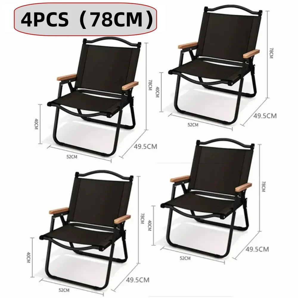 4/2/1PCS-khaki Camping Chair Portable Outdoor Chair Aluminum Alloy Wood Grain Folding Chair Camping Equipment Kermit Chair