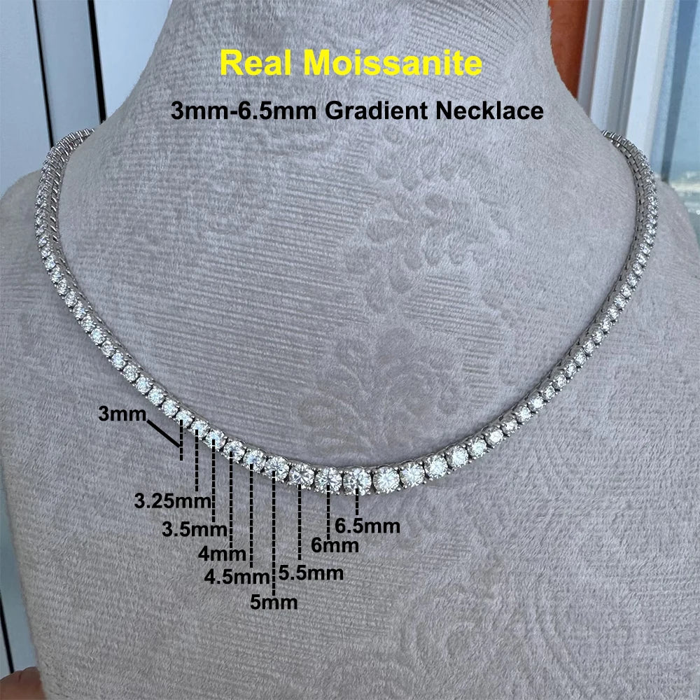 Gradient Full Moissanite Diamond Tennis Necklace for Women 925 Sterling Silver Plated 18K White Gold Neck Chain Jewely with GRA