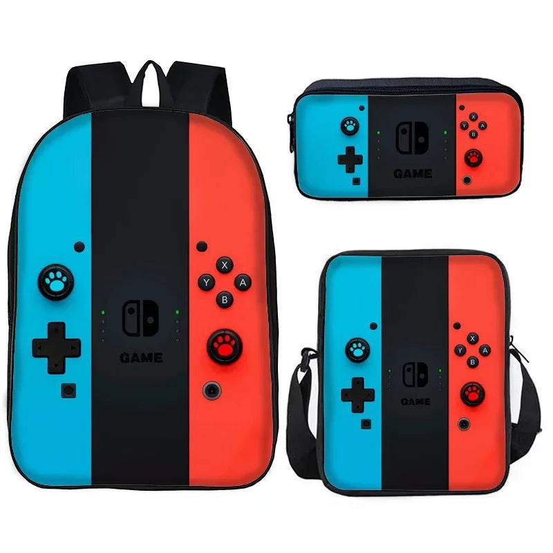 Back To School Game Console Pattern DIY School Bag for Primary and Secondary Students Lunch Bag Pen Bag Shoulder Bag Three Sets - AIAZ