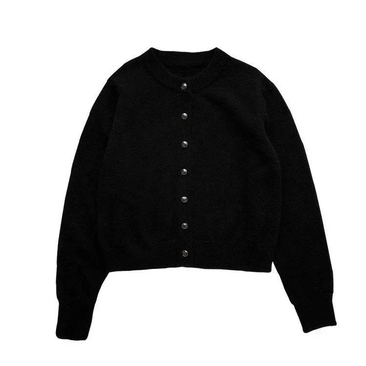 Knitted Cardigan women's 2023Spring New Korean Loose Solid Color Round Neck Sweater Coat - AIAZ
