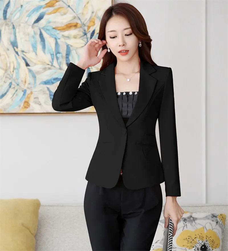 High-quality Women Blazers Jacket Fall Office Lady Business Formal Wear Small Suit Single Button Blazer Coat Mujer - AIAZ
