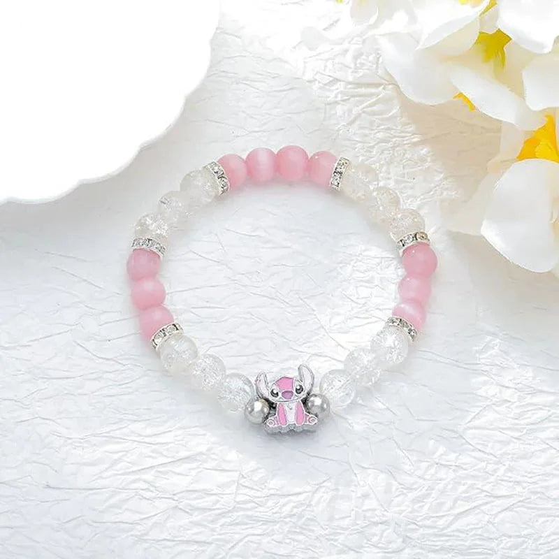 1 Set Cartoon Stitch Angel Couple Bracelets for Women Men Bangle Crystal Beads Stitch Bracelet Toys