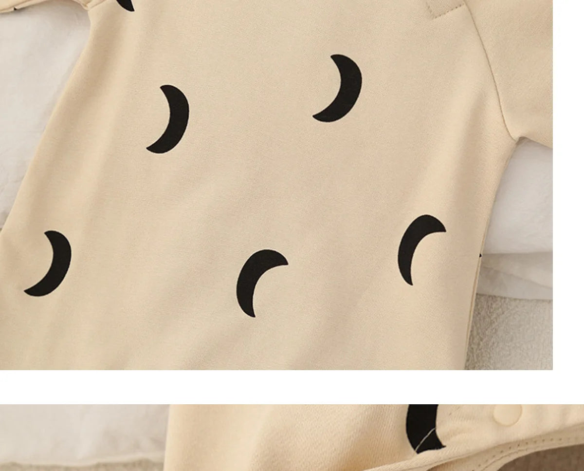 Newborn Spring and Winter Fashion Moon Sun Print Suit Cotton Comfortable and Soft 0-12 Boys and Girls Long Sleeved Baby Bodysuit