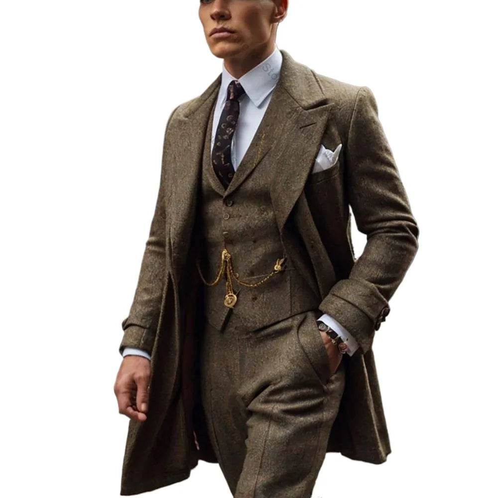 Business Men Suit Single-breasted Peak Lapel 3 Pieces(Jacket+Pants+Vest) Male Formal Wedding Party Set - AIAZ