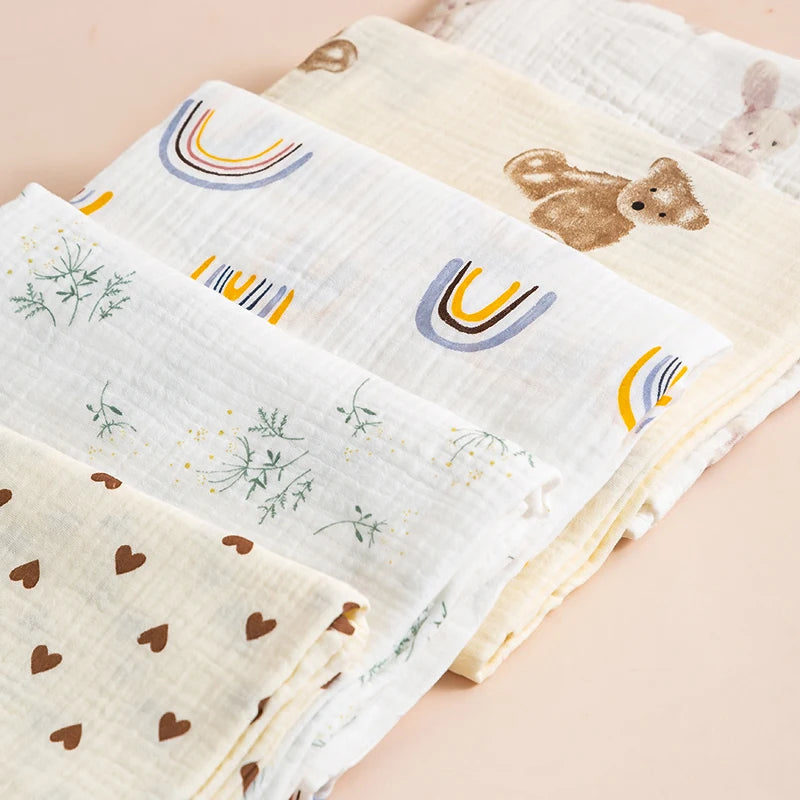 Ins Baby Blanket Muslin Swaddle 2 Layer Cotton Receive Blankets for Newborn Bath Towel Summer Bedding Baby Items Mother Kids