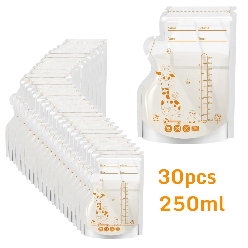 250ml  100pcs Breastmilk Storage Bag Self Standing Baby Food Storage Containers No Leak Milk Freezer Bags Safe Feed BPA Free
