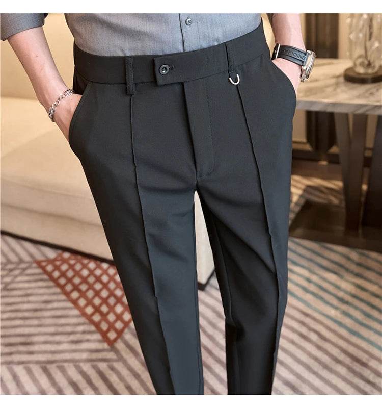 Men's business casual trousers, daily formal work pants, 2024 new high quality, plain color versatile ankle-length trousers. - AIAZ