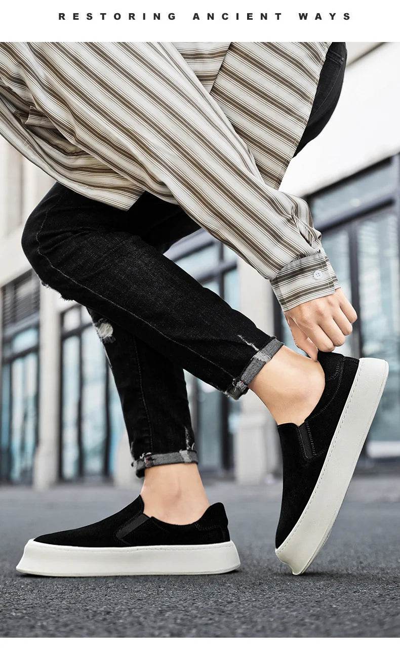 Men's shoes summer 2024 new low-top all-match nubuck leather sneakers lightweight slip-on slip-on shoes fashionable casual shoes - AIAZ