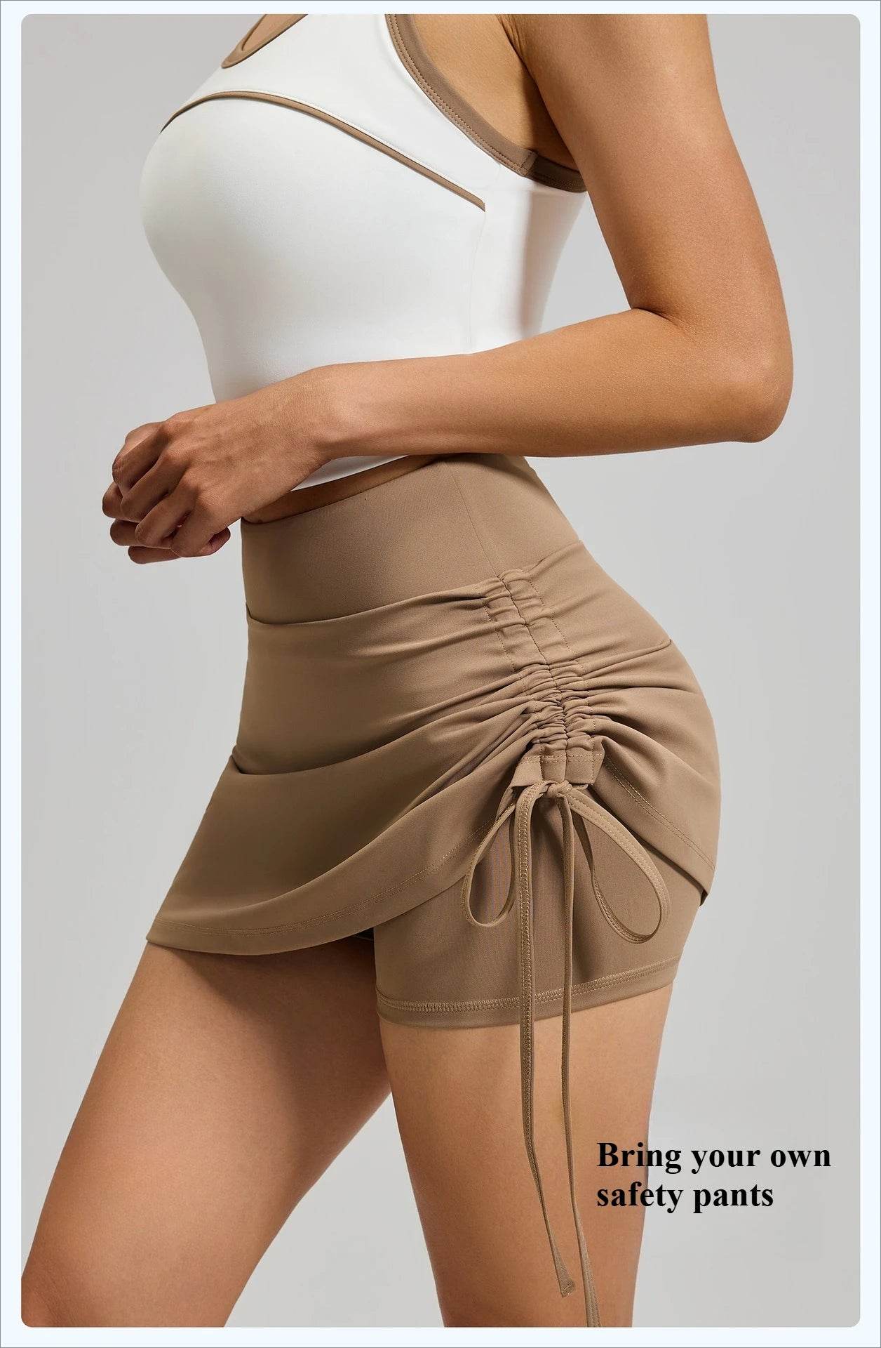 Shirring Sports Skirts with Safety Trousers for Women High Elastic Fashion Casual Fitness Skirts Fake Two Pieces Yoga Skirts - AIAZ