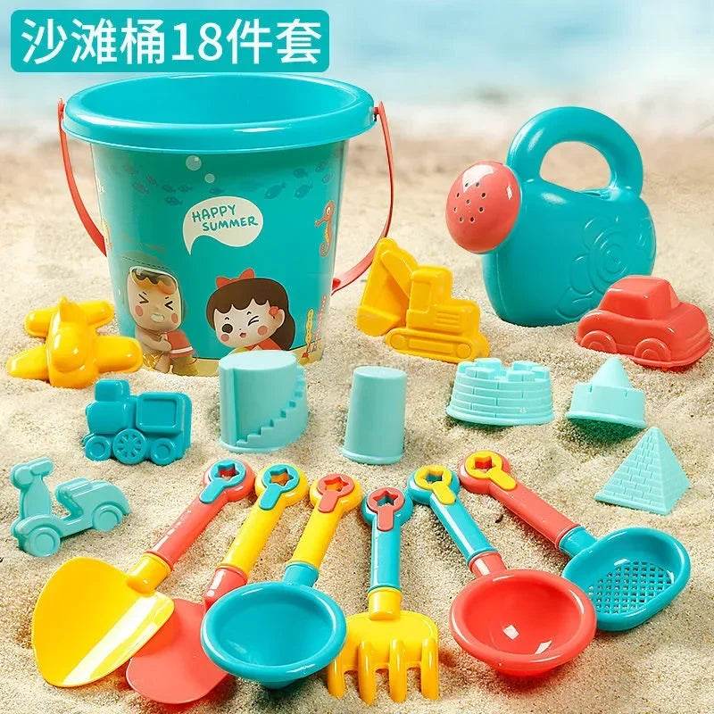Children Sand Toys 18PCS Summer Beach Game Sand Bucket Shovel Silicone Sandbox Outdoor Water Fun Beach Toys kid gifts - AIAZ