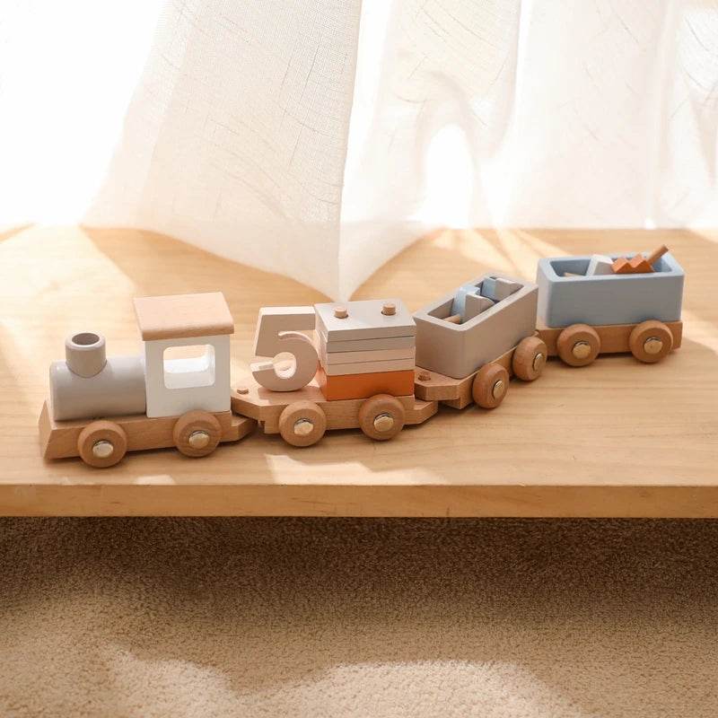 Wooden Train Birthday Toy Montessori Toys Baby Educational Toys Wooden Trolley Baby Learning Toys Number Of Wood Baby's Toys - AIAZ
