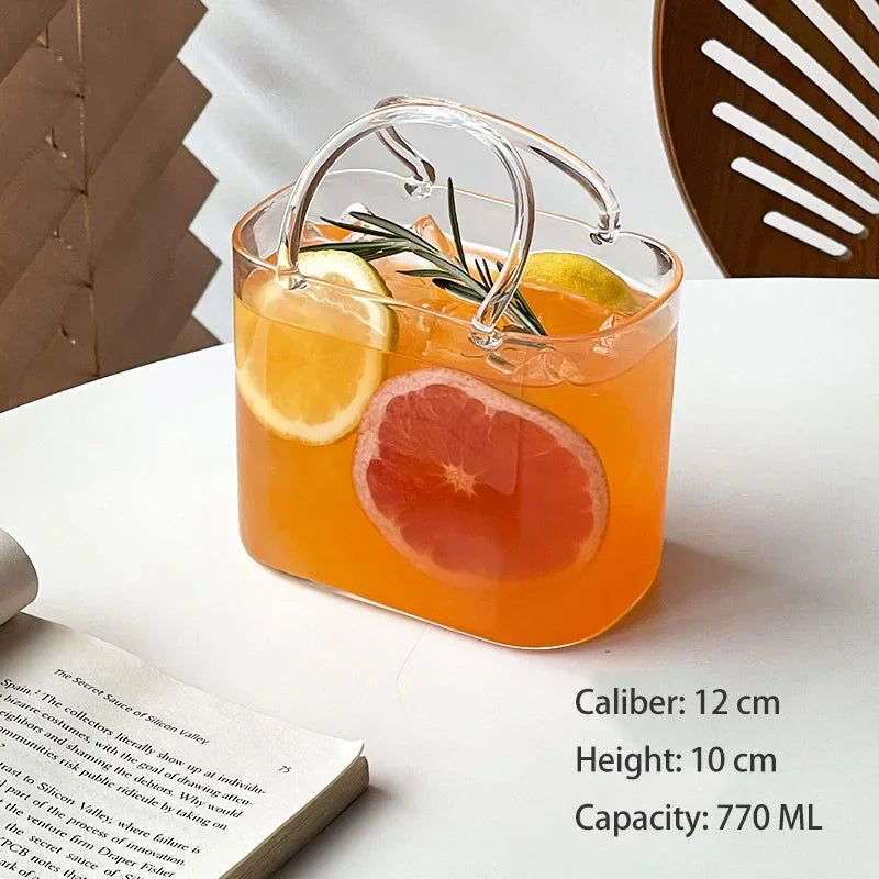 770 Ml Handbag Glass Beverage Cup Cocktail Glass Wine Cups with Straw Creative Fruit Tea Juice Mug for Home Special Drinkware