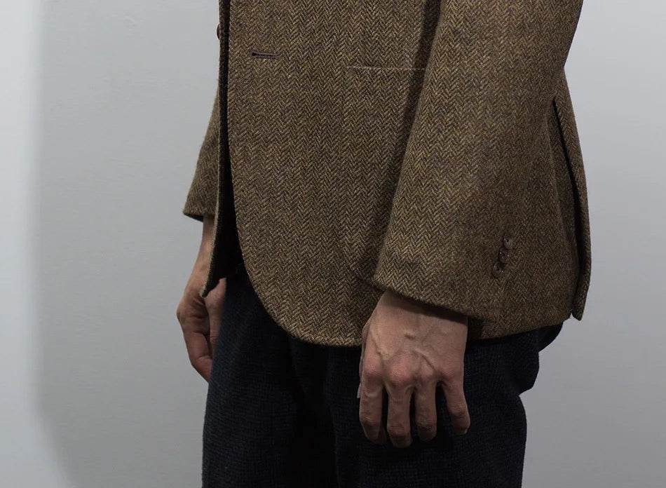 Men's Suit Brown Blazer Prom Tuxedos Herringbone Wool Tweed Single Breasted Formal Bussiness Jacket for Wedding（Only Coat） - AIAZ