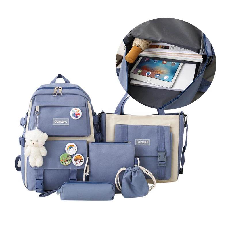 4 Pcs Set Backpack College School Bag For Girls Boys School Bag Best High Quality School Students Schoolbags 4 Pc Backpack - AIAZ