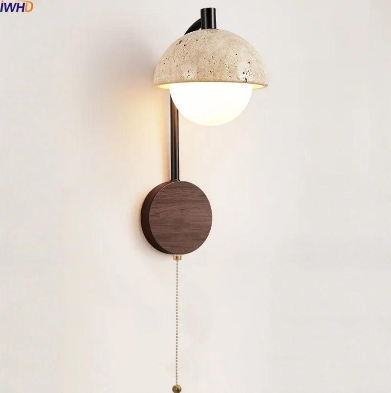 IWHD White Glass Interior LED Wall Lamps Reading With Switch Yellow Travertine Stone Bathroom Mirror Stair Light Wandleuchte
